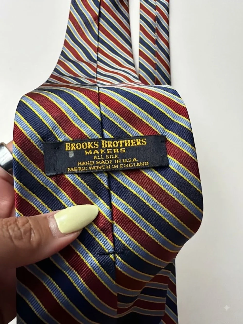 Classic Striped Silk Necktie Red, Navy Blue & Gold Diagonal Stripe Executive Tie
